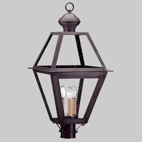 Boston Post Light with 3 Light Cluster – Dark Brass