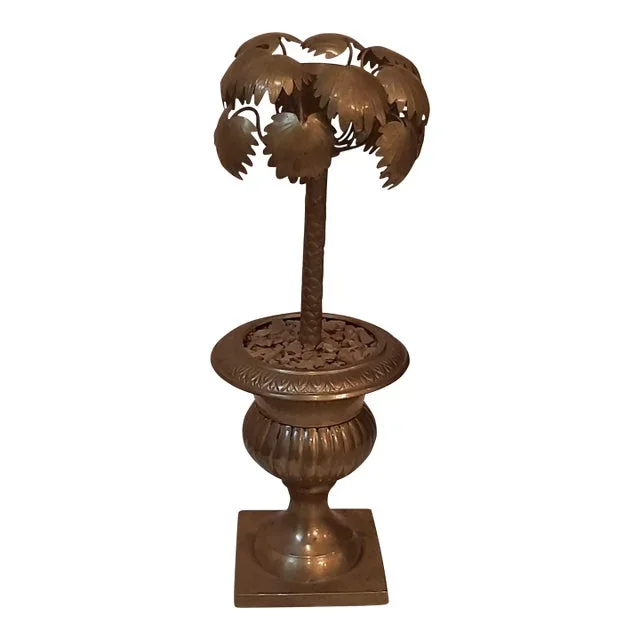 Brass Palm Tree Urn Candlestick Candleholder