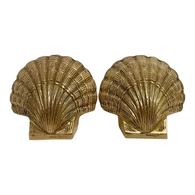 Brass Scallop Or Clam Shell Seashell Bookends – A Pair