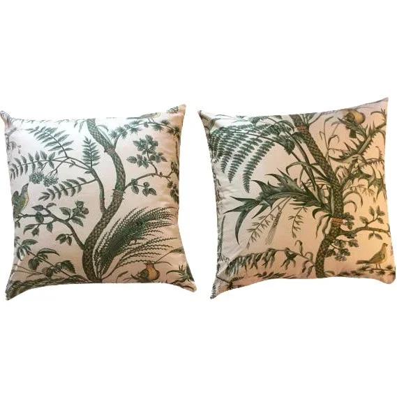 Brunschwig & Fils Bird and Thistle Green Pillow Covers – a Pair