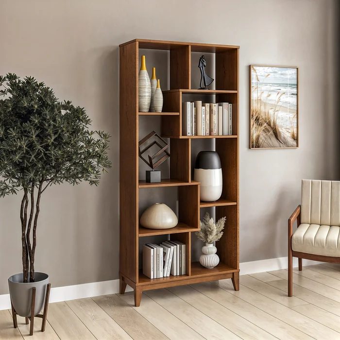 Camaflexi Geometrix Bookcase 72″H – Dark Pecan Finish