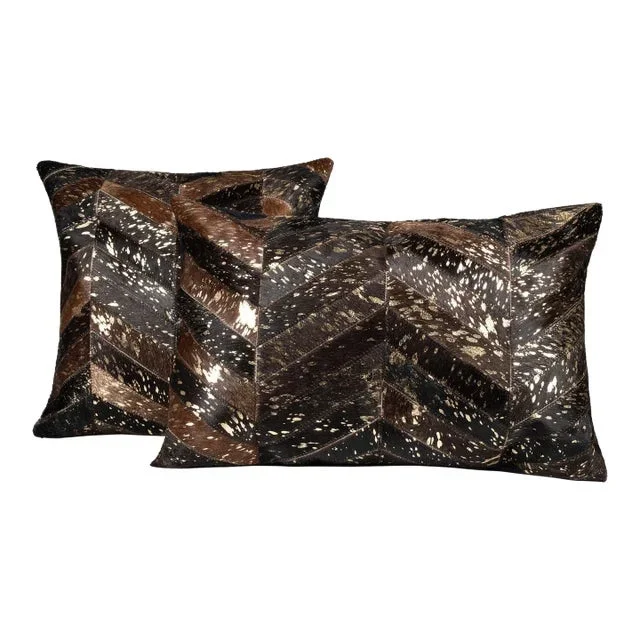 Canvello Genuine Cowhide Leather Decorative Throw Pillows With Feather Down Insert Included- Set of 2
