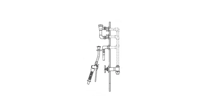 Chicago Faucets Wall Mounted Bed Pan Flusher with Rubber Bound Spray Outlet, Insulated Handle, and Metal Cross Handles
