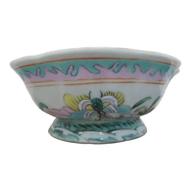 Chinese Nyonya Ware Famille Rose Porcelain Turquoise Flower & Butterfly Bowl