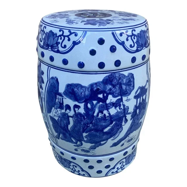 Chinoiserie Blue and White Porcelain Garden Stool or Side Table