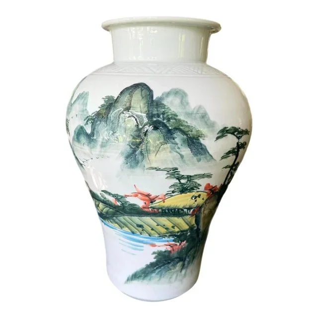 Chinoiserie Large Scale Hand Painted Vase With Verse