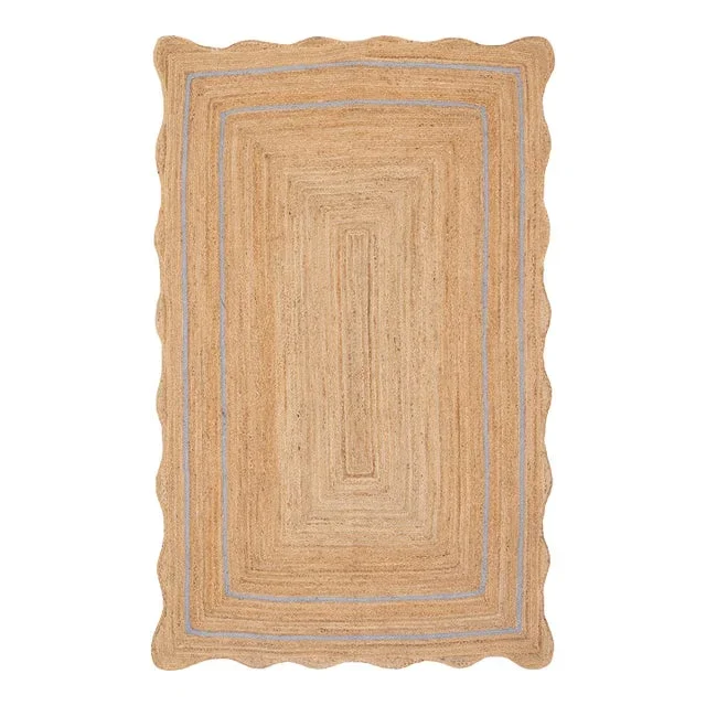 Classic Blue Natural Jute Wave Scallop Rug 3×6 Ft.