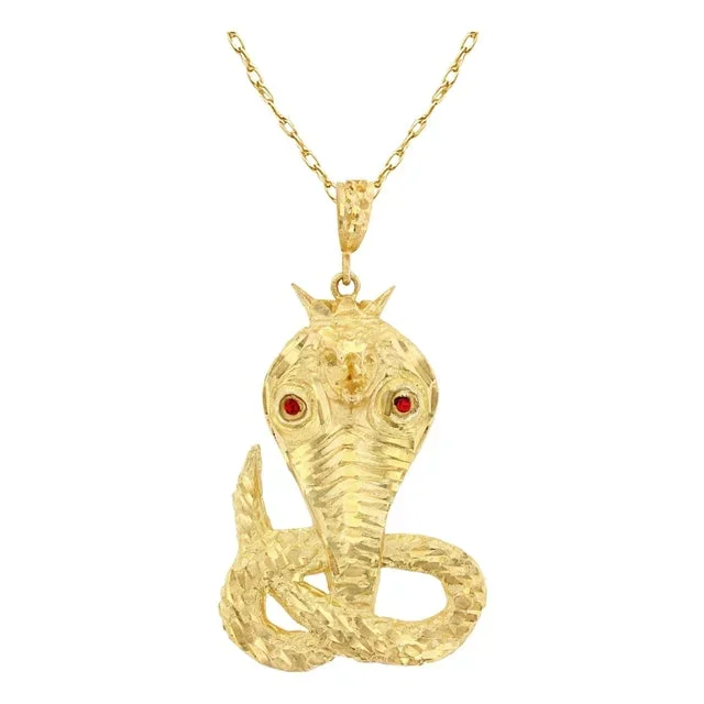 Cobra Snake Gold Necklace with Ruby accents 10K Yellow Gold 16″