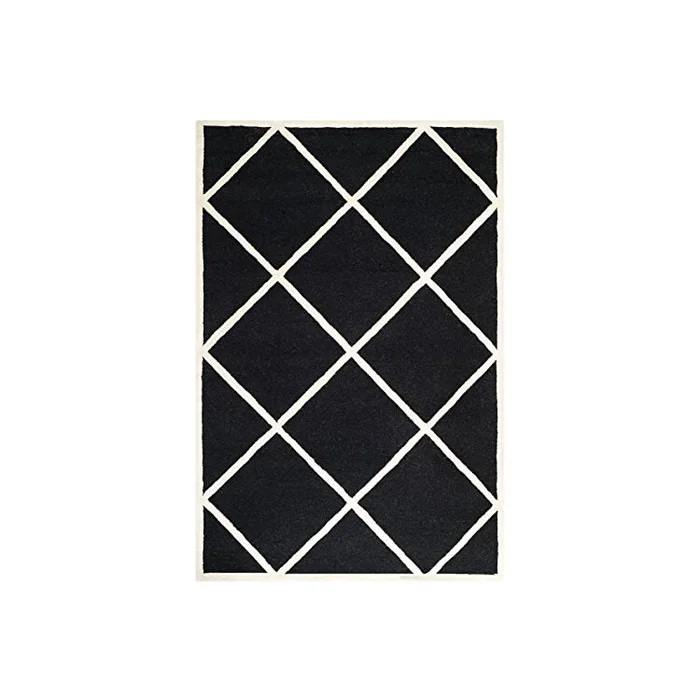 Contemporary Black and Ivory Wool Pile Rug 6×4