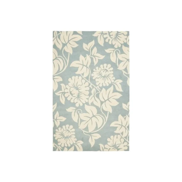 Contemporary Blue/Ivory Wool/Viscose Pile Rug 5×3