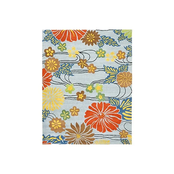 Contemporary Blue/Multi Wool/Viscose Pile Rugs