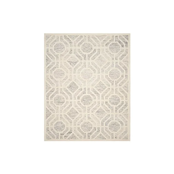 Contemporary Light Grey/Ivory Wool Pile Rug 3’L x 2’W