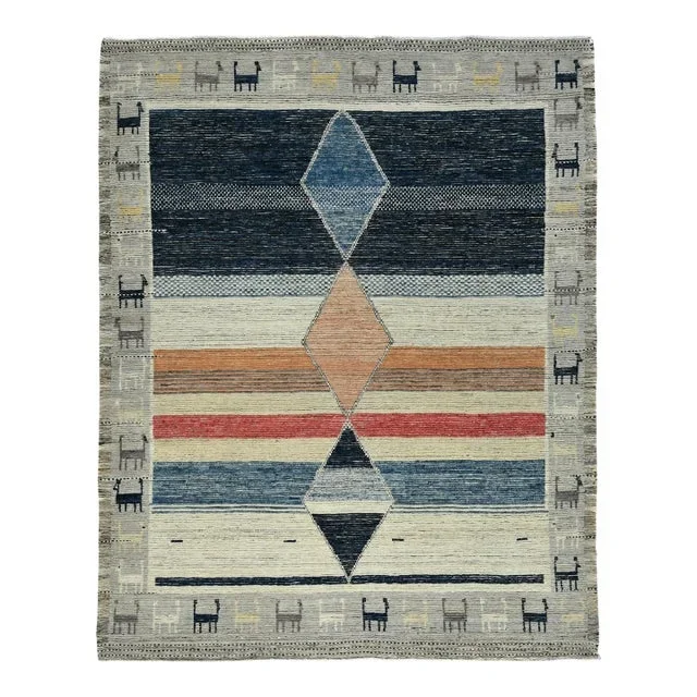 Contemporary Moroccan Style Wool Rug With Geometric Pattern