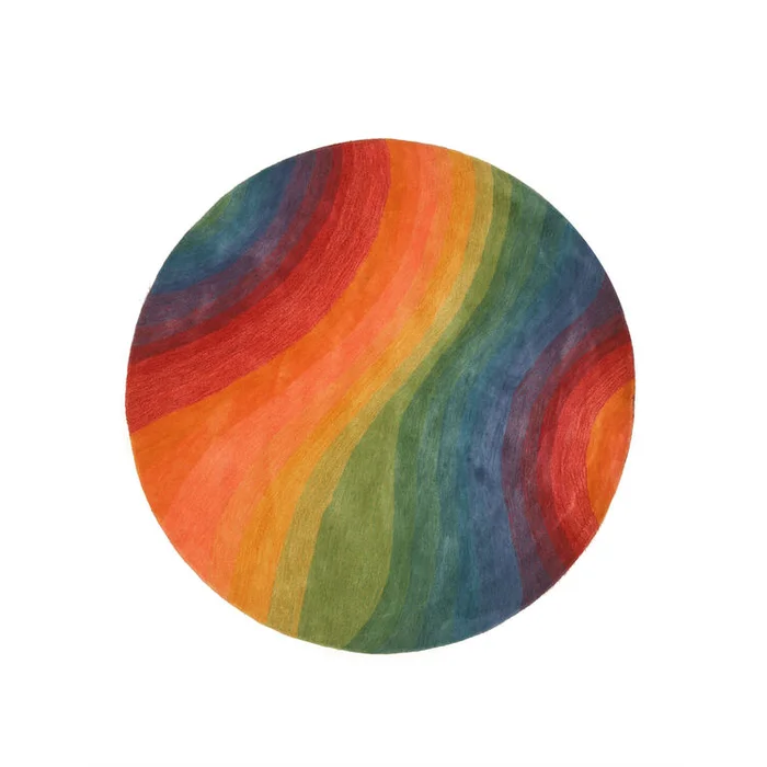 Contemporary Round Wool Abstract Rug 4′ | Hand – Tufted Blue Green Red Design – Eorc