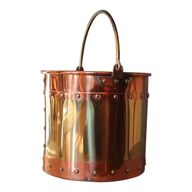 Copper and Brass Studded Kindling Bucket