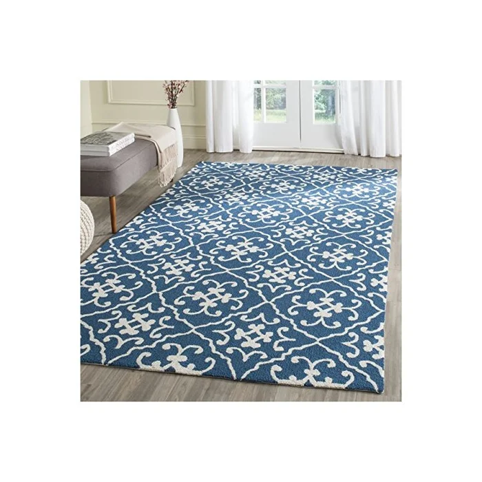 Country Floral Rugs Small Navy Ivory Rectangle