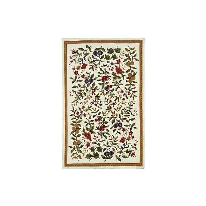 Country Floral Wool Pile Rugs – White/Black Design 4×2.6