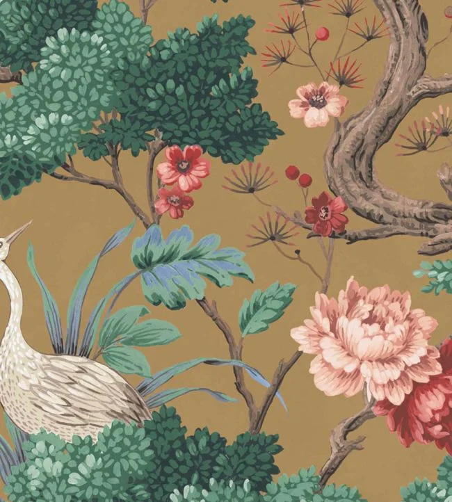 Crane Bird Fabric – Mustard