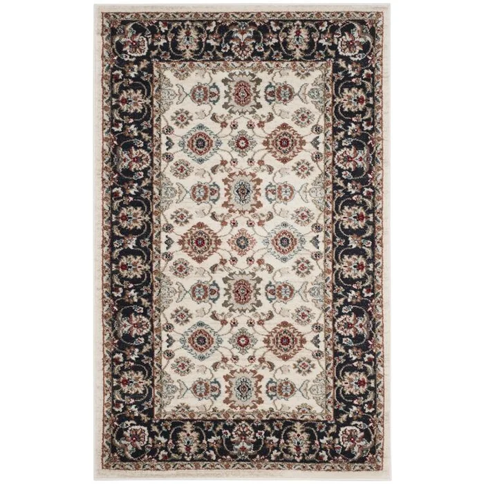 Cream/Navy Small Rectangle Polypropylene Rug 3×5 Power Loomed – Safavieh