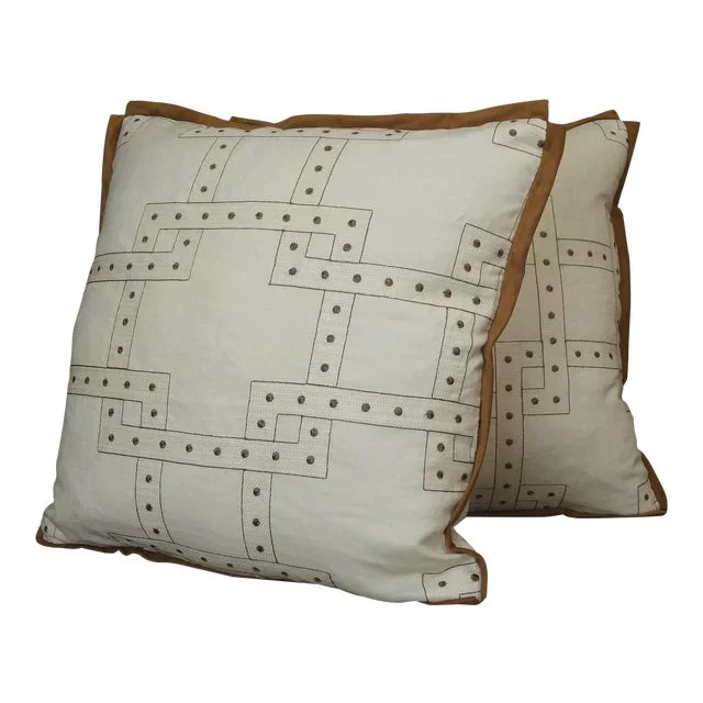 Custom Geometric Pattern Creme and Brown Dots Pillow Covers – A Pair