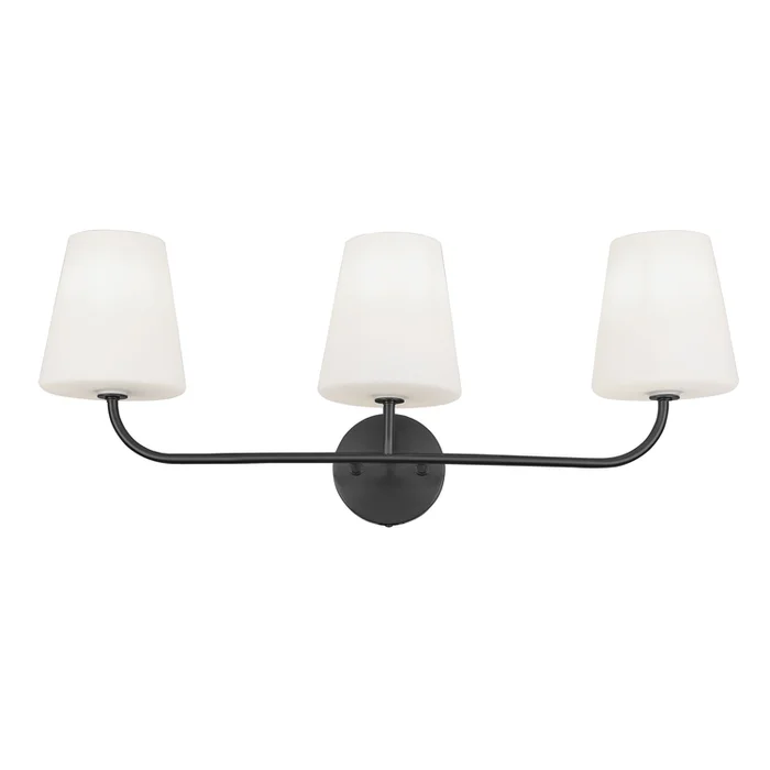 Dainolite 3 Light Incandescent Vanity Matte Black with White Opal Glass