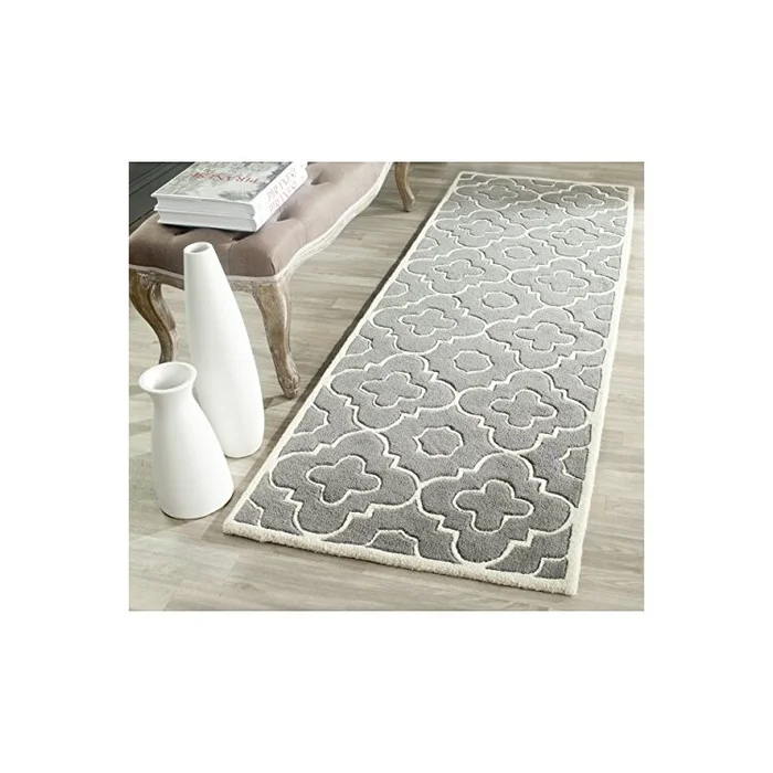 Dark Grey/Ivory Transitional Wool Pile Rug 5′ x 2’3 MShape Accent – Safavieh