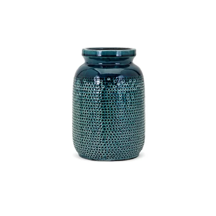 Dark Teal Embossed Dot Ceramic Vase 10 H – Imax