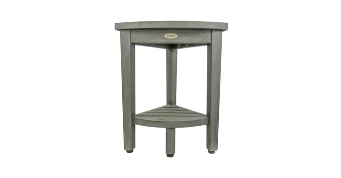 DecoTeak SnazzyCorner 15″ 2-Tier Corner Teak Shower Stool with Shelf
