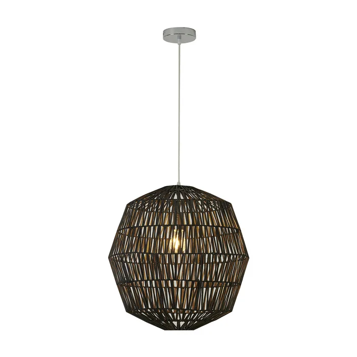 Design Living 1-Light D20″ Black Weaved Rope Pendant Light with Chrome Hardware