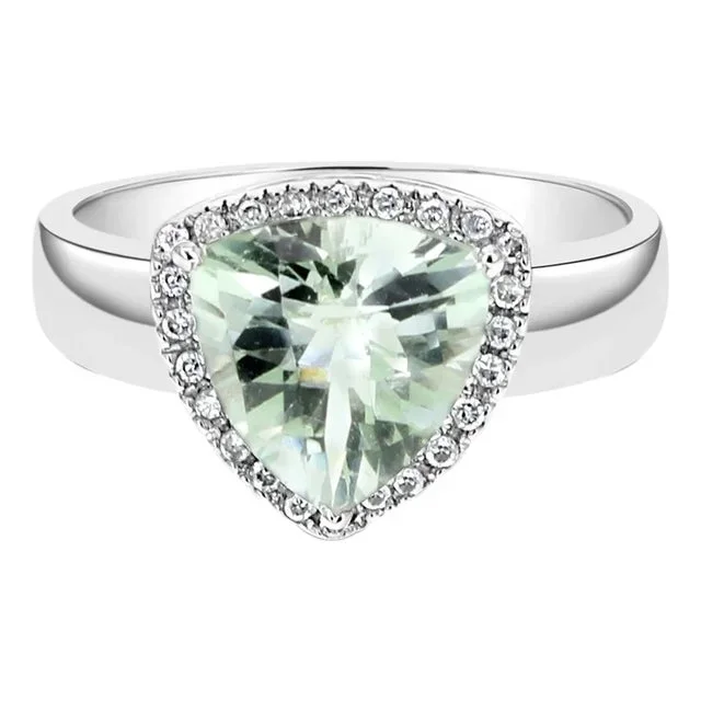 Diamond & Green Amethyst Statement Ring 2.37cttw 14k White Gold, Size 6