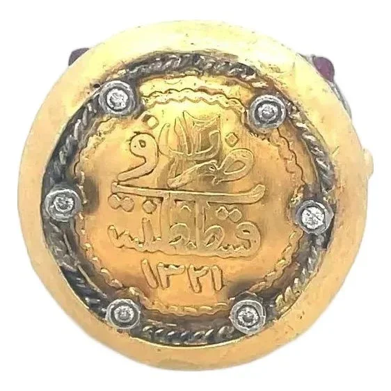 Diamond Ruby 24k Gold & Silver Ring Constantine 1321 Round Top Large Signet Ring