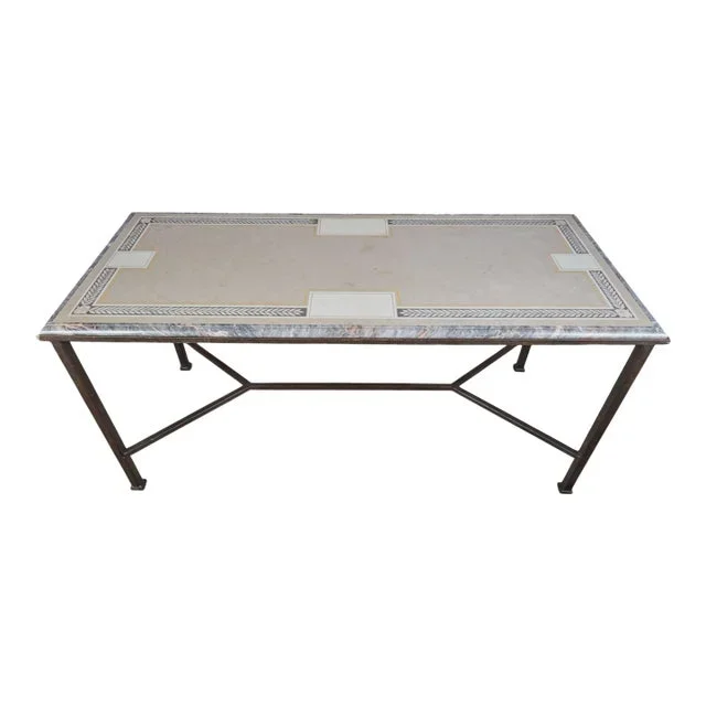 Directoire Style Italian Wrought Iron & Scagliola Marble Table