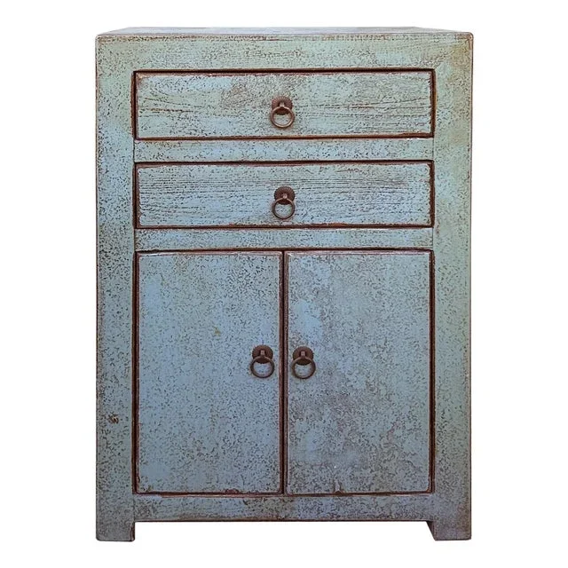 Distressed Marks Gray Blue 2 Drawers End Table Nightstand