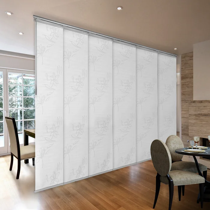 Domovina 6 Panel Track Vertical Blinds, Adjustable 70-130″W x 91.4″H – Bloom