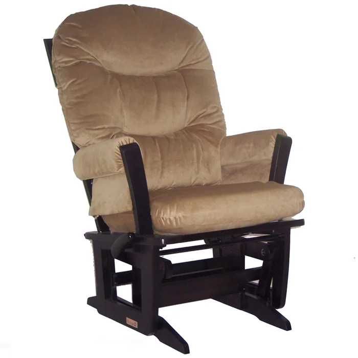 Dutailier Espresso Modern Glider-Multiposition and Recline with Light Brown Cushions