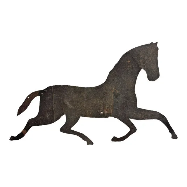 Early 19th Century American Iron Horse Weathervane on Custom Wall Mount