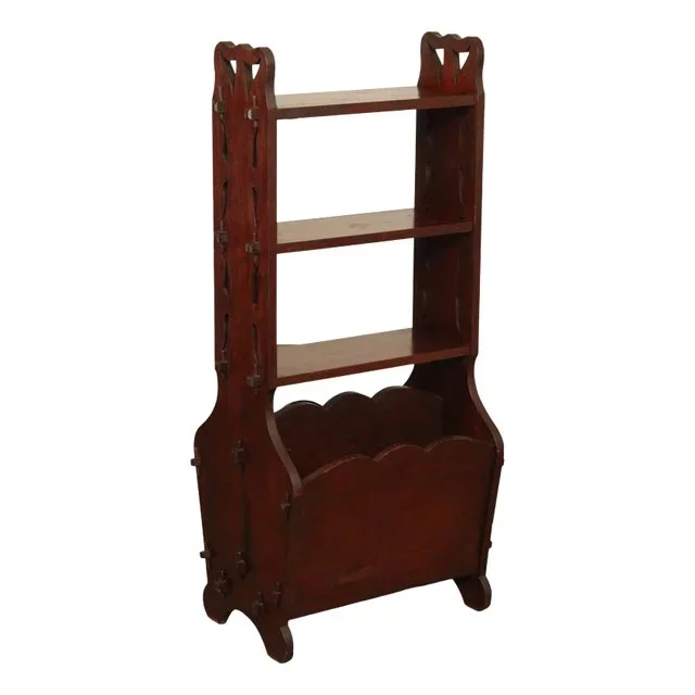 Early 20th Century Arts and Crafts Antique Mahogany Magazine Rack and Bookshelf