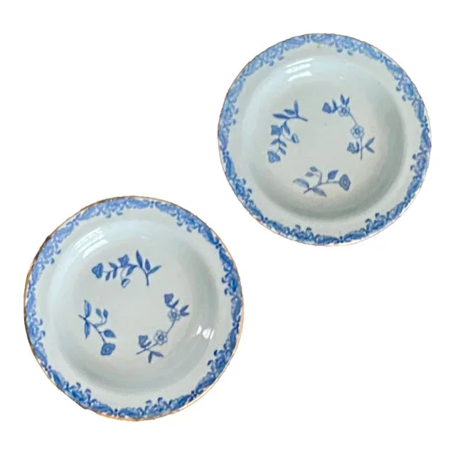 Early 20th Century Rorstrand Sweden Ostindia “East Indies” Blue & White Rare Butter Pats- Set of 2