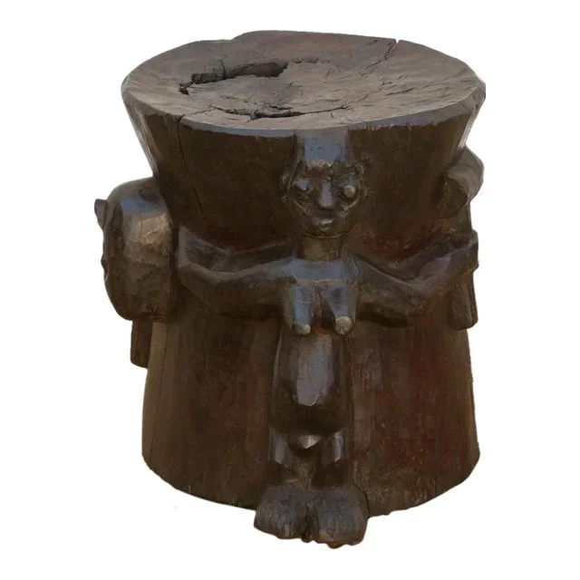 Ebonized Brown Pedestal Shango Stool