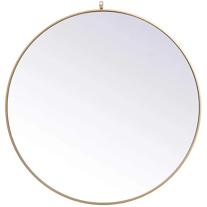 Elegant Decor Metal frame round mirror with decorative hook 45 inch in Brass