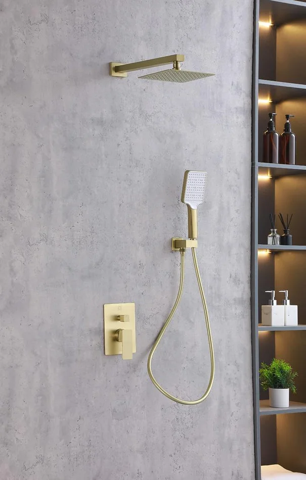 Elegant Furniture & Lighting – Petar Complete Shower Faucet System with Rough-in Valve in Brushed Gold – FAS-9003BGD