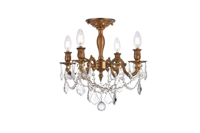 Elegant Furniture & Lighting – Rosalia 4 light French Gold Flush Mount Clear Royal Cut Crystal – 9204F17FG/RC