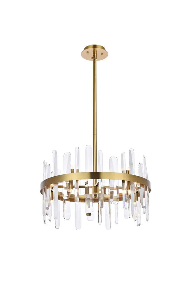 Elegant Furniture & Lighting – Serena 20 inch crystal round pendant in satin gold – 2200D20SG