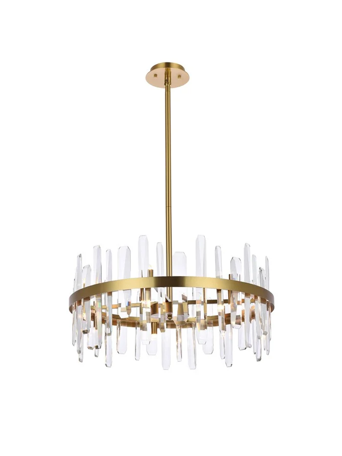 Elegant Furniture & Lighting – Serena 25 inch crystal round pendant in satin gold – 2200D25SG