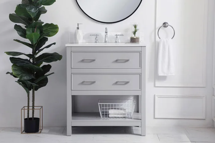 Elegant Furniture & Lighting – Sinclaire 30 inch Single Bathroom Vanity in Grey with Backsplash – VF19030GR-BS