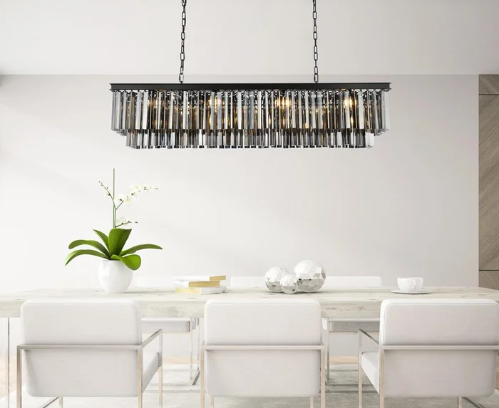 Elegant Furniture & Lighting – Sydney 12 light Matte Black Chandelier Silver Shade (Grey) Royal Cut Crystal – 1202D60MB-SS/RC