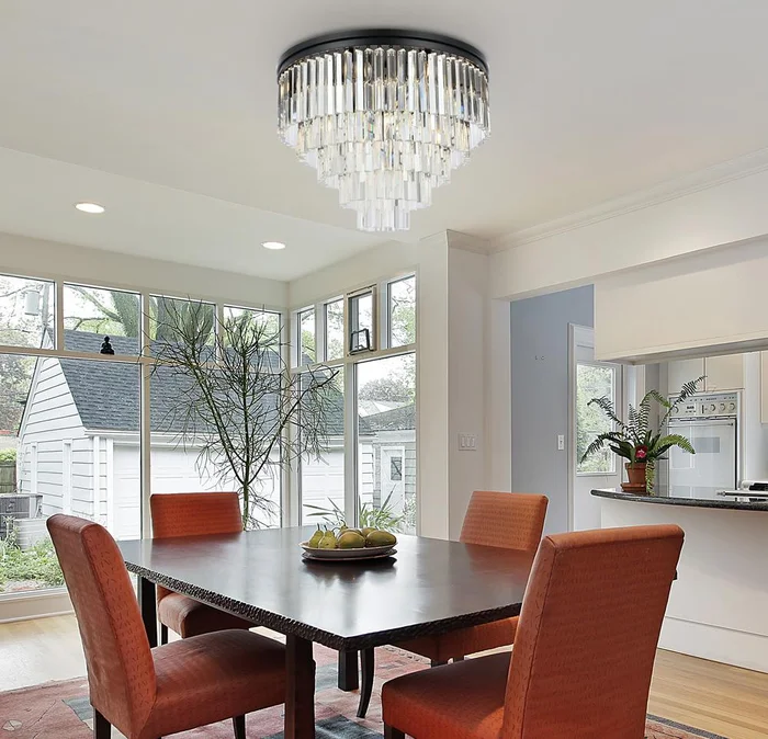 Elegant Furniture & Lighting – Sydney 17 light Matte Black Flush Mount Clear Royal Cut Crystal – 1201F32MB/RC