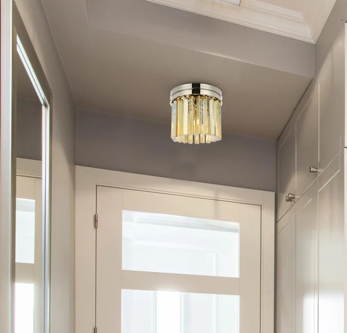 Elegant Furniture & Lighting – Sydney 3 light polished nickel Flush Mount Golden Teak (Smoky) Royal Cut Crystal – 1208F12PN-GT/RC