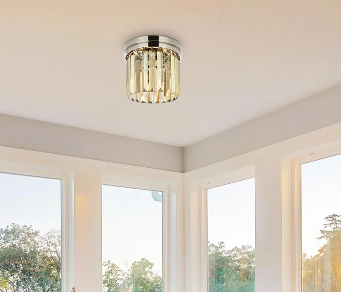 Elegant Furniture & Lighting – Sydney 3 light polished nickel Flush Mount Golden Teak (Smoky) Royal Cut Crystal – 1238F12PN-GT/RC