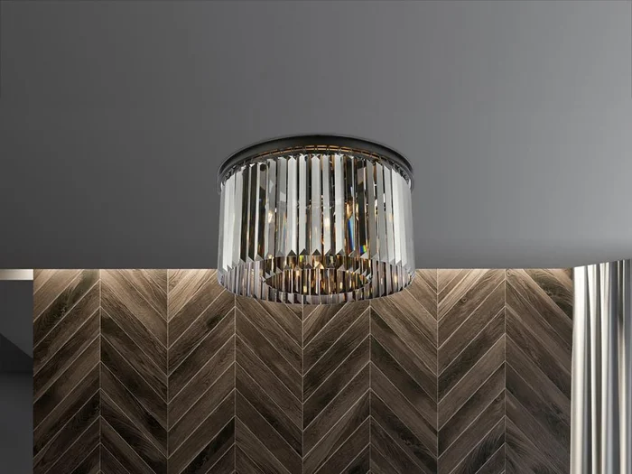 Elegant Furniture & Lighting – Sydney 8 light Matte Black Flush Mount Silver Shade (Grey) Royal Cut Crystal – 1238F26MB-SS/RC